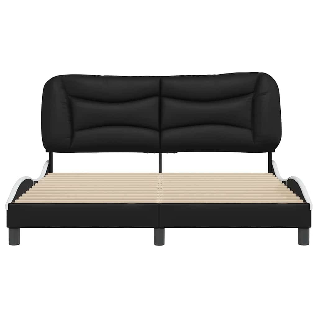 Queen Bed Frame with Black and White Faux Leather Headboard