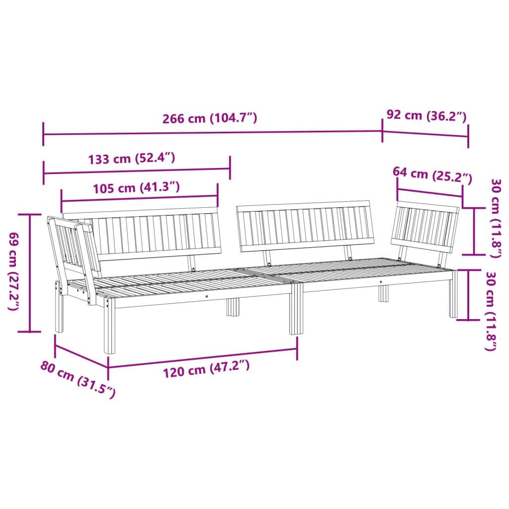 Outdoor Sectional Corner Sofa 2 pcs Solid Wood Lounge