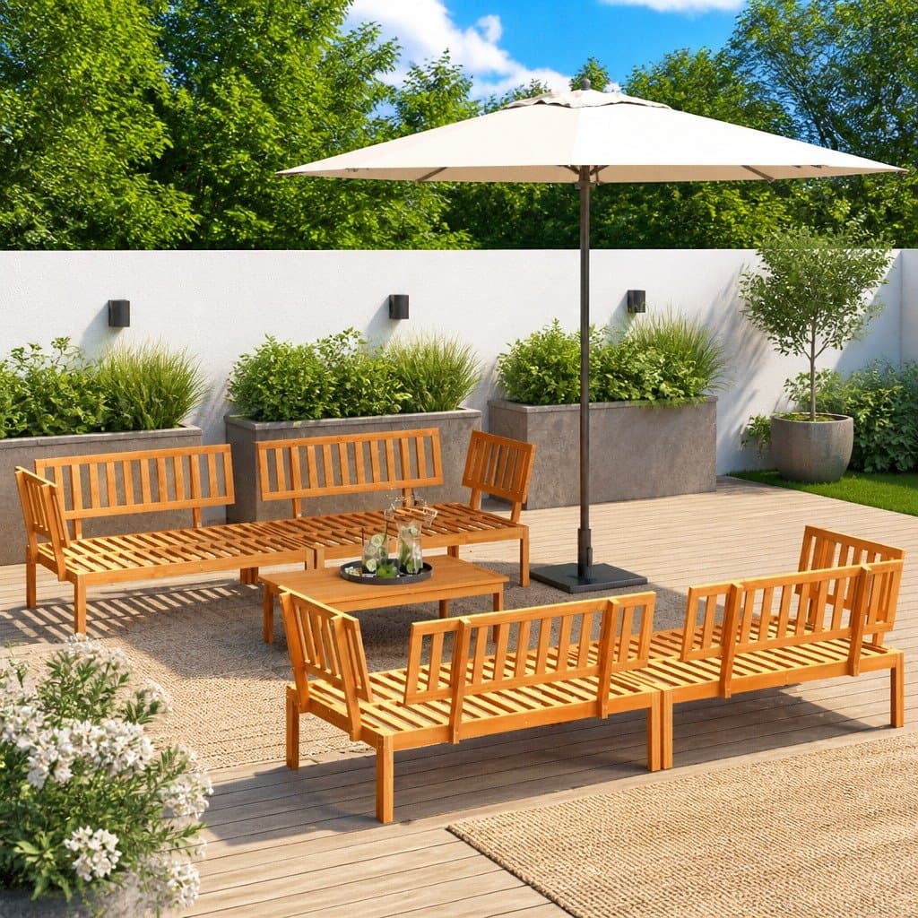 5 Piece Brown Acacia Wood Outdoor Sofa Set