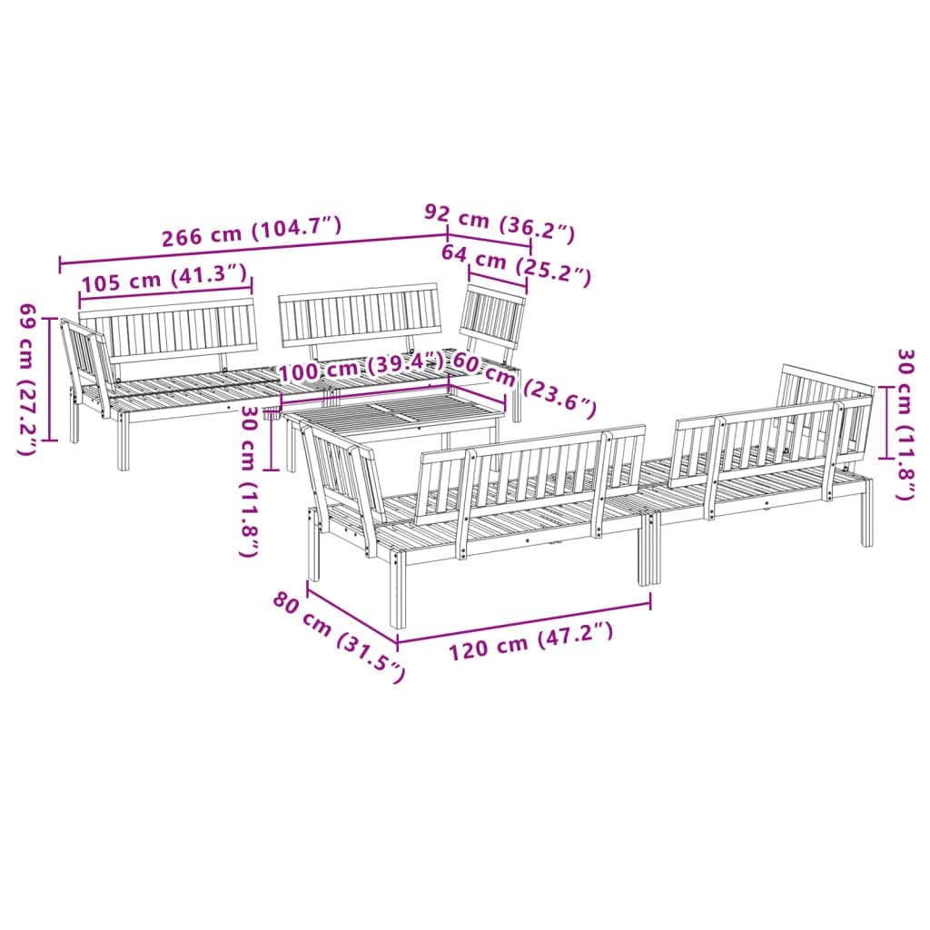 5 Piece Brown Acacia Wood Outdoor Sofa Set