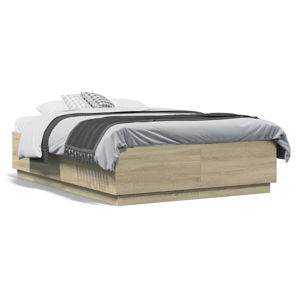 Engineered Wood Brown Bed Frame 135x190 cm with Slatted Base