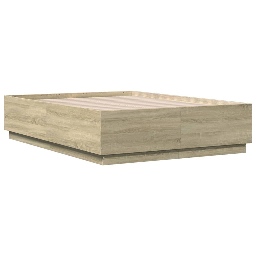 Engineered Wood Brown Bed Frame 135x190 cm with Slatted Base
