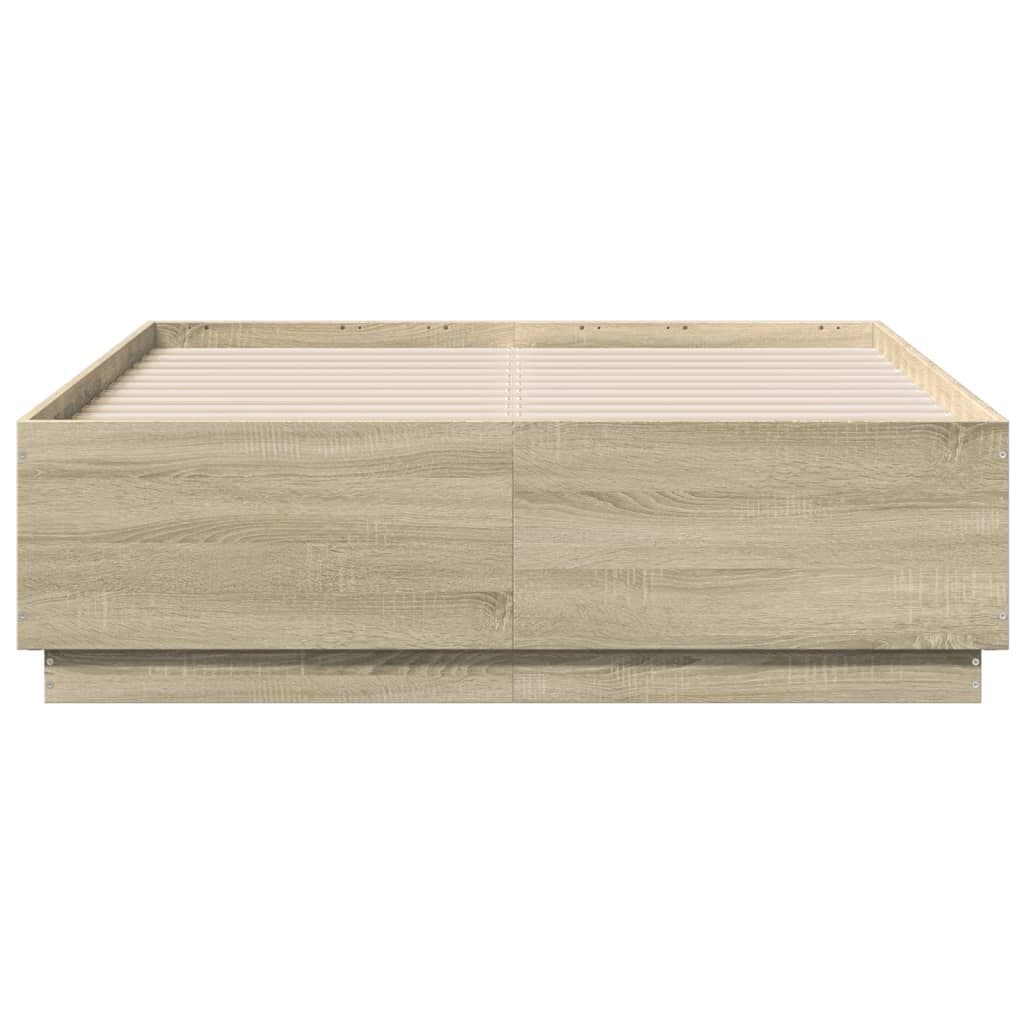 Engineered Wood Brown Bed Frame 135x190 cm with Slatted Base