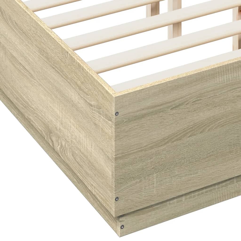 Engineered Wood Brown Bed Frame 135x190 cm with Slatted Base