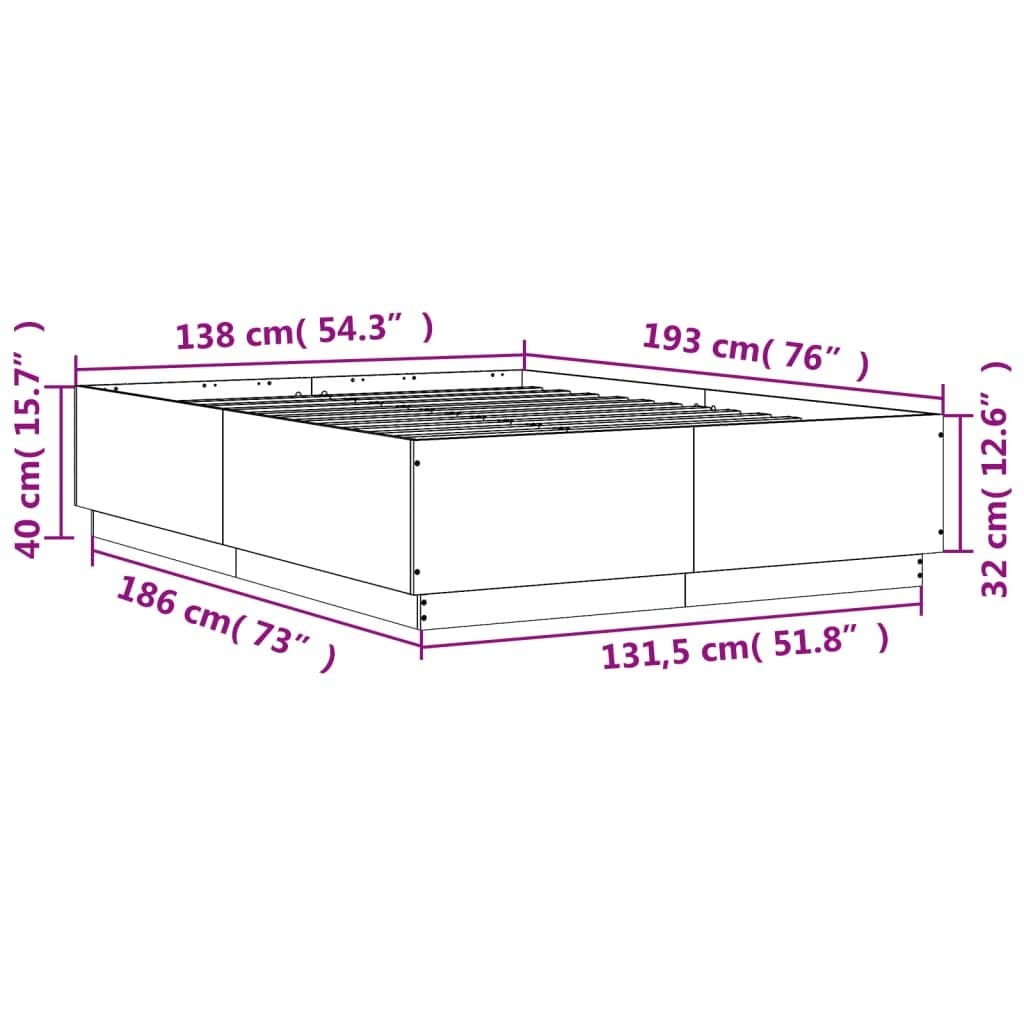 Engineered Wood Brown Bed Frame 135x190 cm with Slatted Base