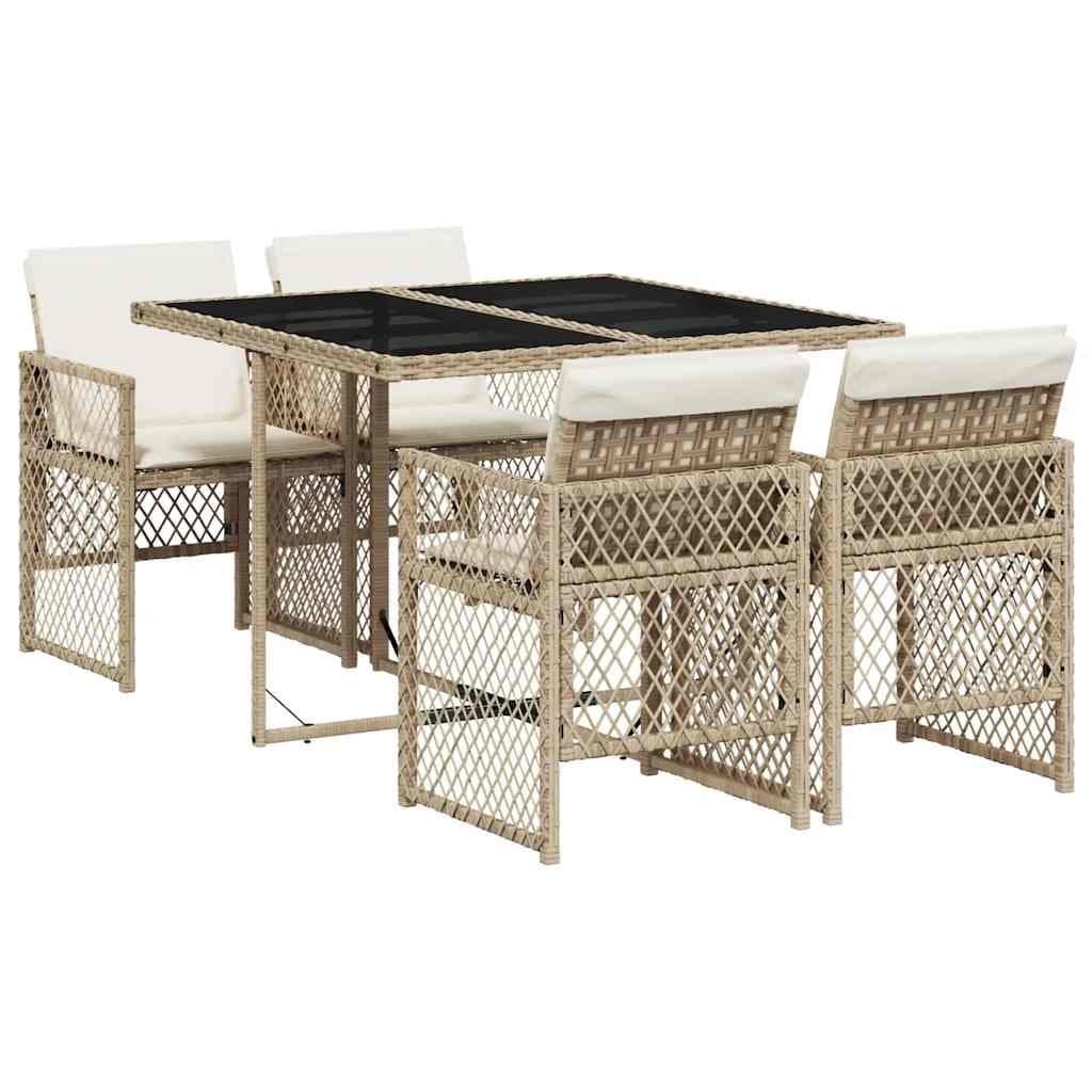 Garden Dining Set 5 Piece Outdoor Furniture with Cushions Beige Patio Table