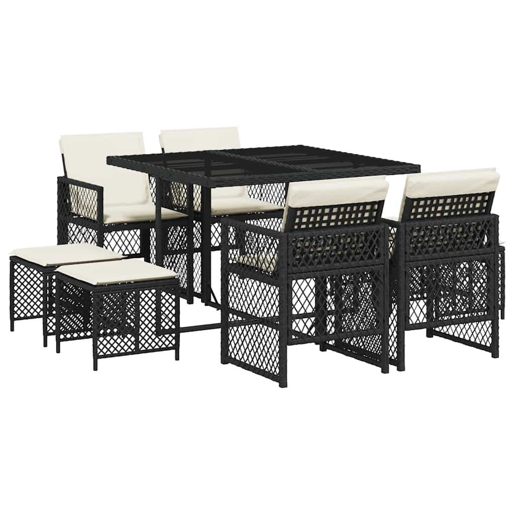 9 Piece Outdoor Dining Set with Black Poly Rattan