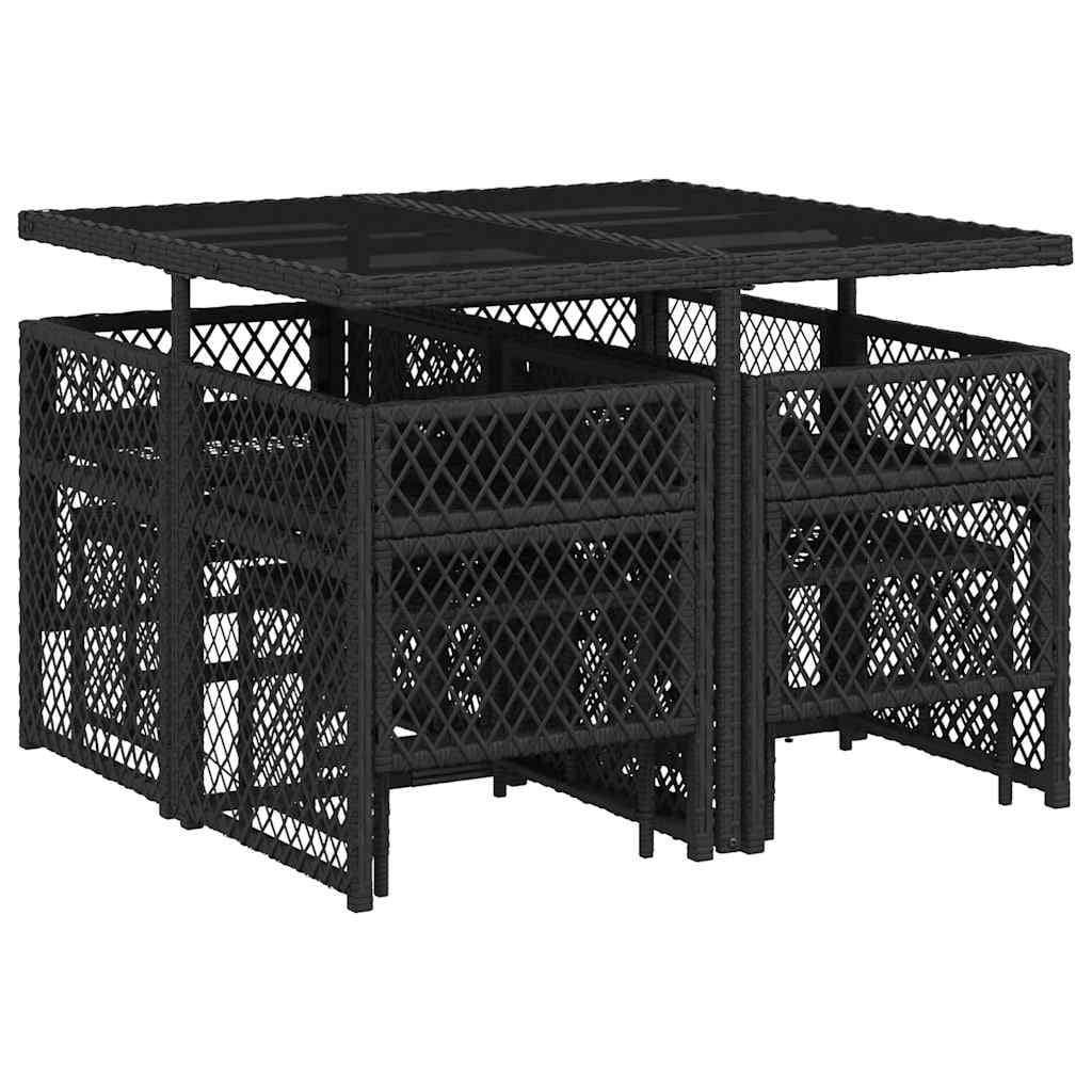 9 Piece Outdoor Dining Set with Black Poly Rattan