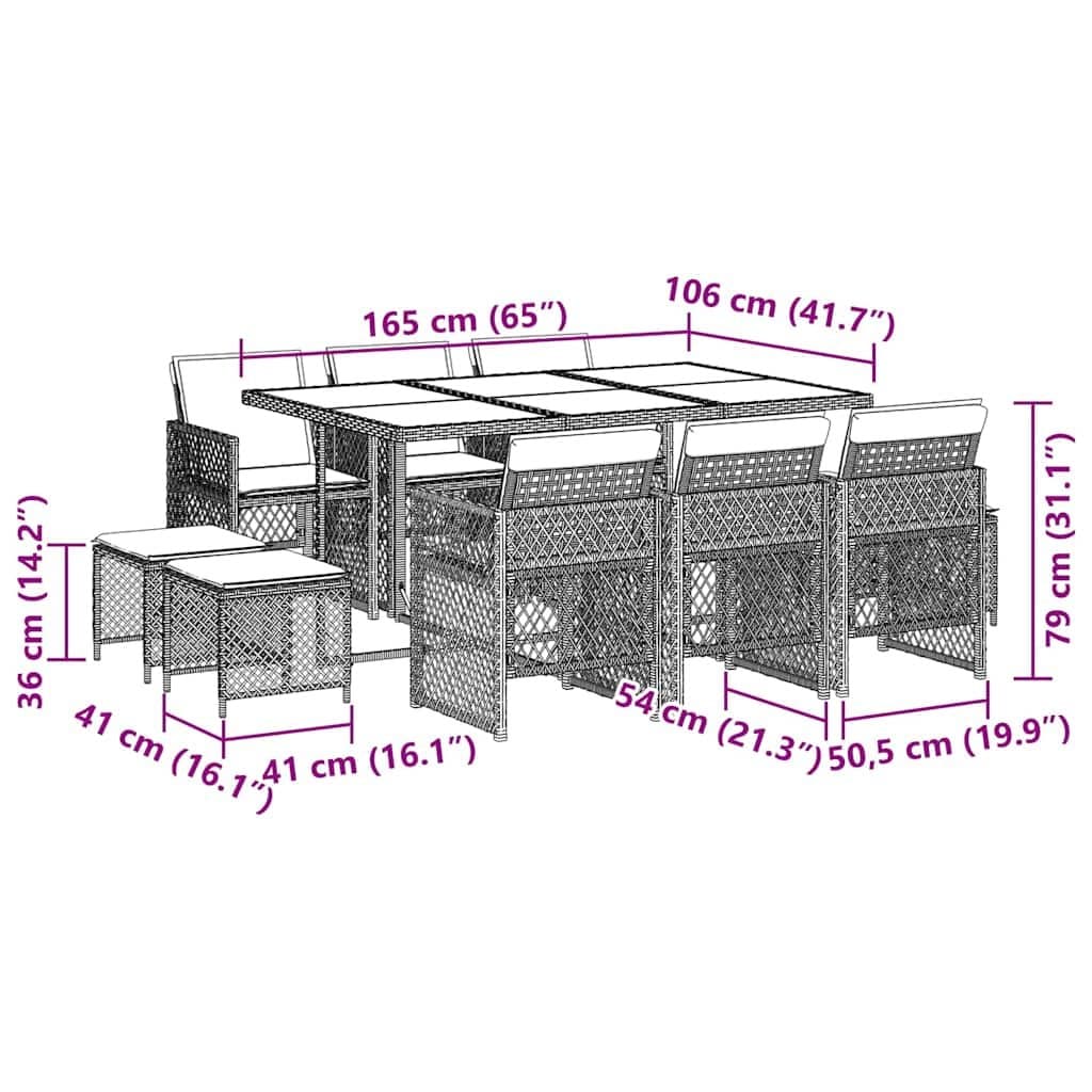Garden Dining Set 11 Piece Outdoor Furniture with Cushions Black Poly Rattan