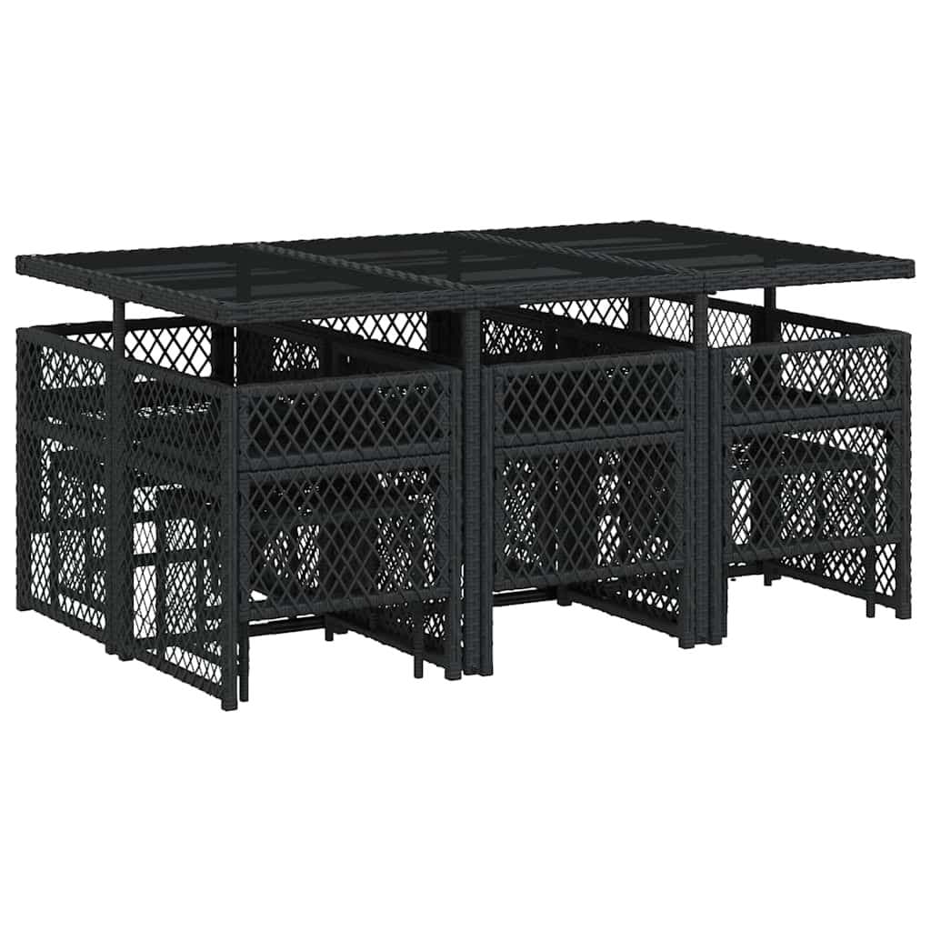 Garden Dining Set 11 Piece Outdoor Furniture with Cushions Black Poly Rattan