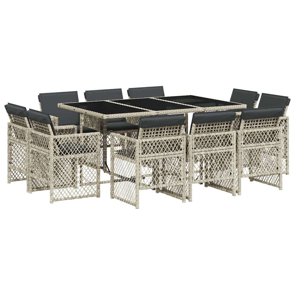 11-Piece Grey Poly Rattan Outdoor Dining Set