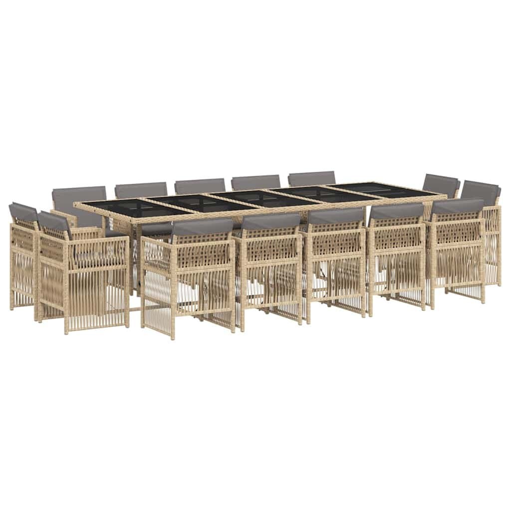 15 Piece Garden Dining Set with Beige PE Rattan