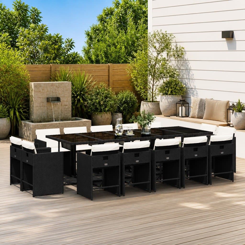 15 Piece Black Poly Rattan Garden Dining Set