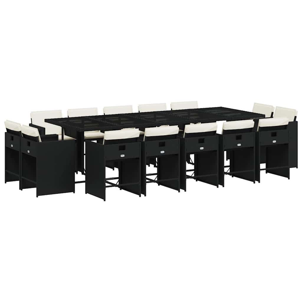 15 Piece Black Poly Rattan Garden Dining Set