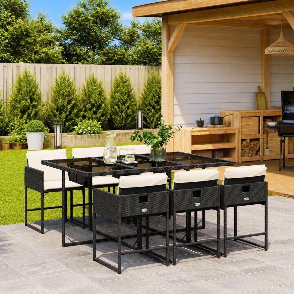 7 Piece Outdoor Dining Set with Black Rattan Chairs