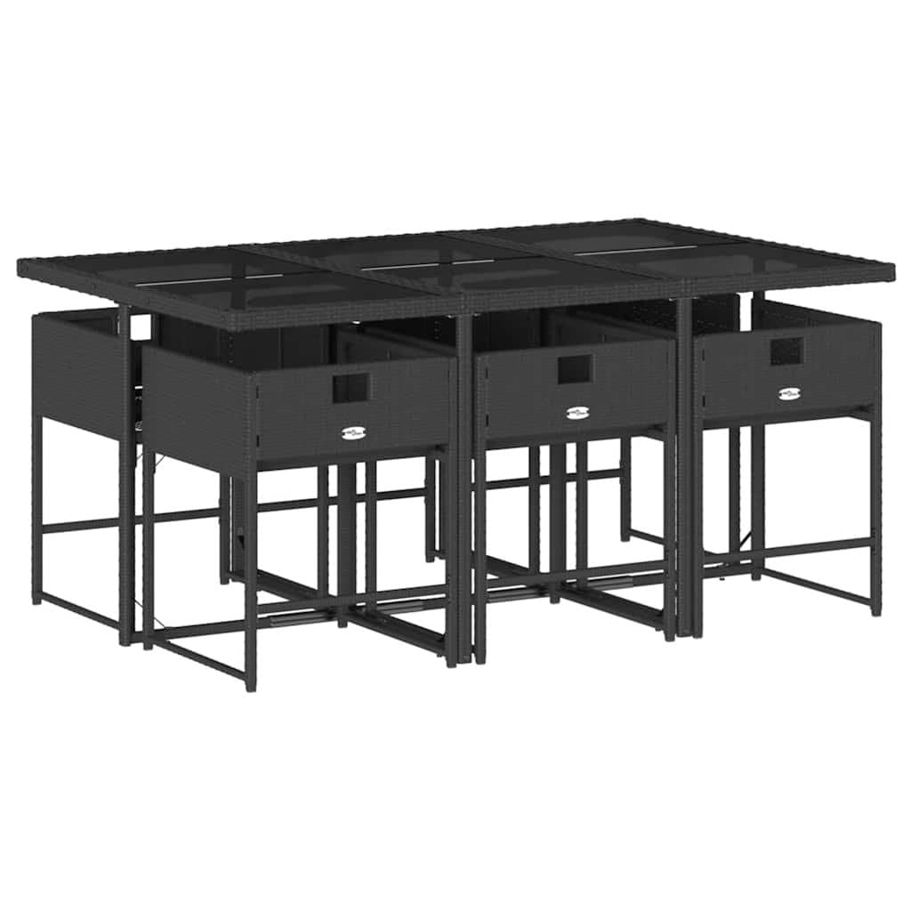 7 Piece Outdoor Dining Set with Black Rattan Chairs