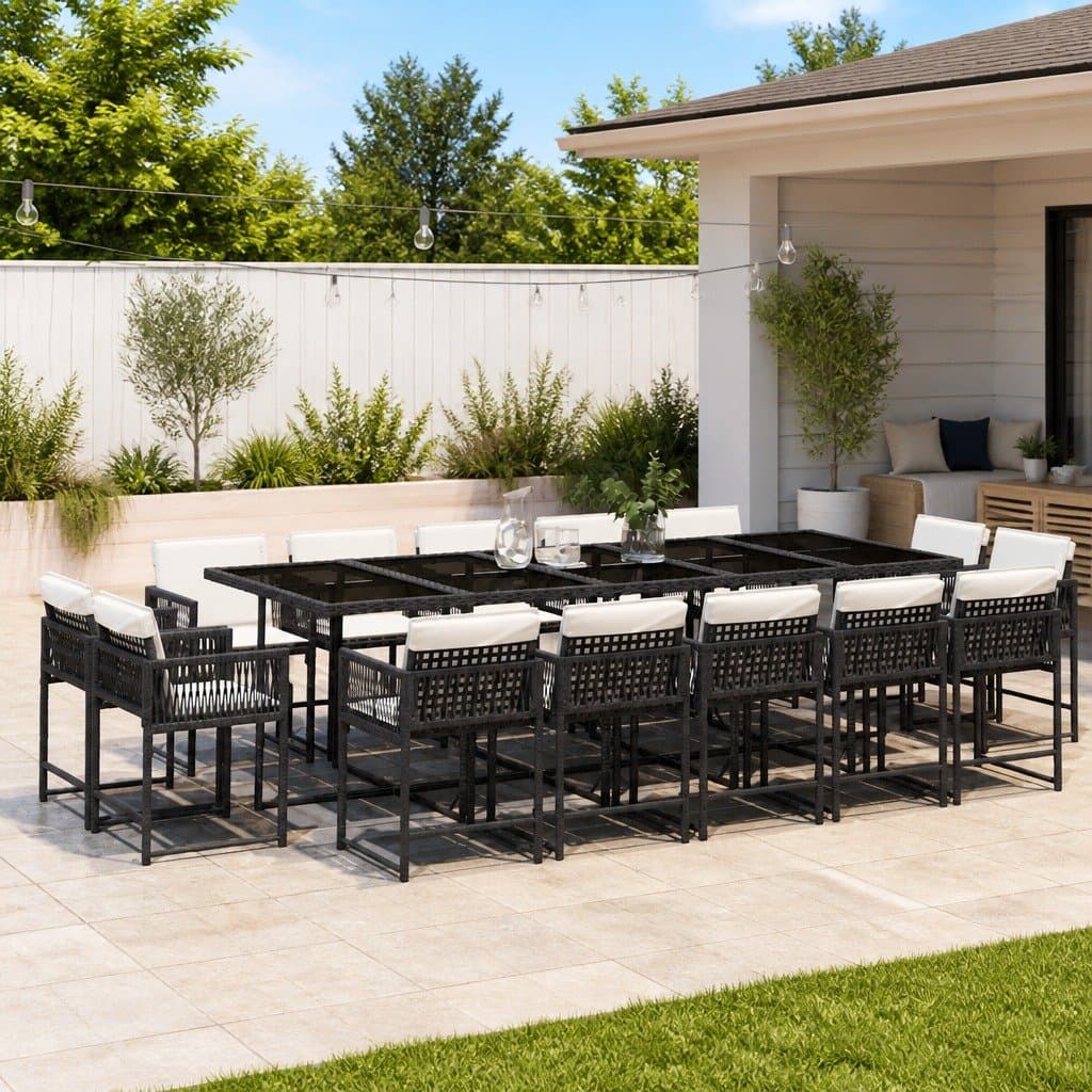 15 Piece Garden Dining Set with Black PE Rattan