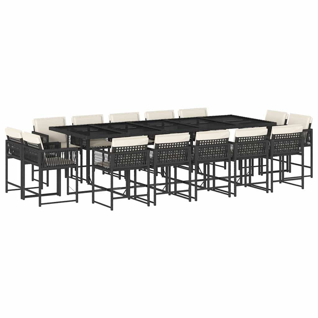 15 Piece Garden Dining Set with Black PE Rattan
