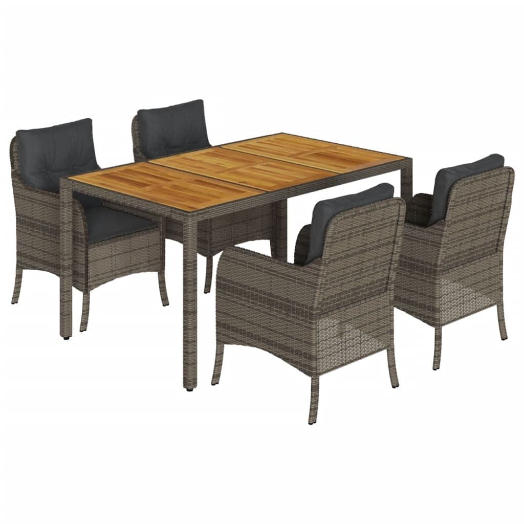 5 Piece Grey Poly Rattan Outdoor Dining Set with Cushions