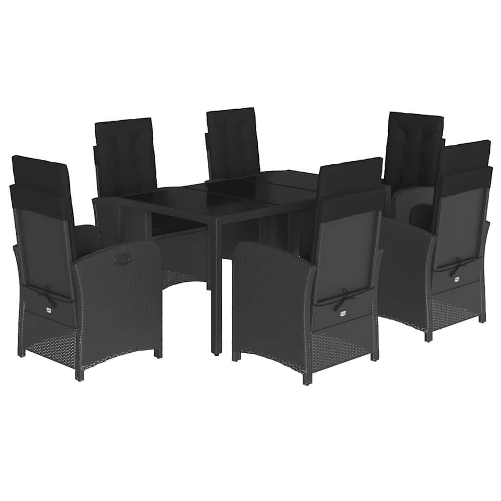 Outdoor Dining Set 7 Piece Garden Furniture Black Poly Rattan with Cushions
