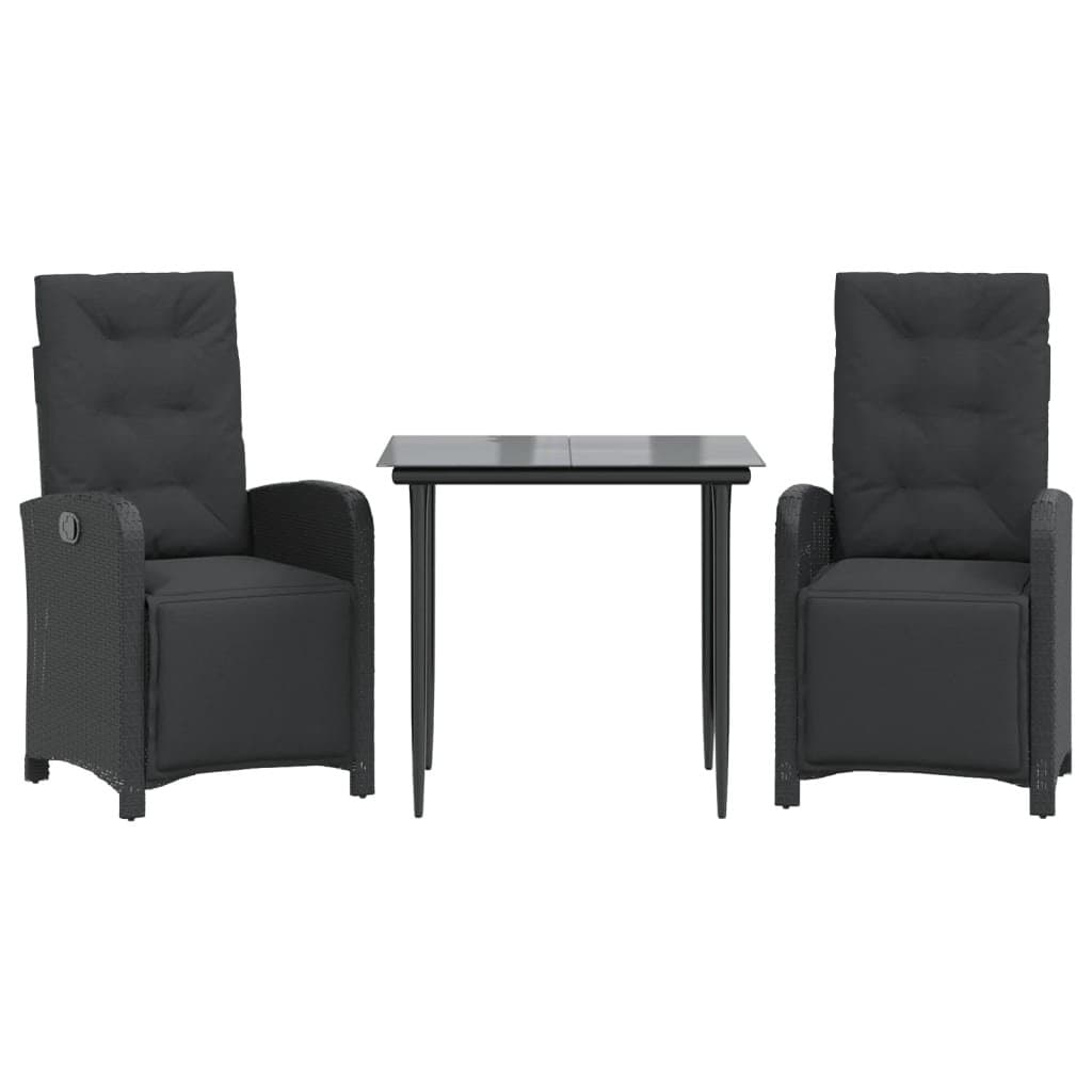 3-Piece Outdoor Bistro Set with Cushions in Black