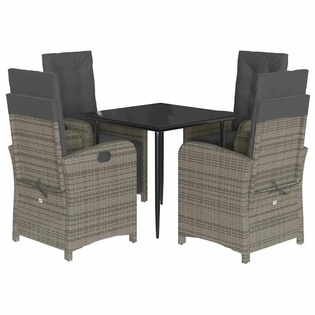 5 Piece Outdoor Dining Set with Cushions in Grey