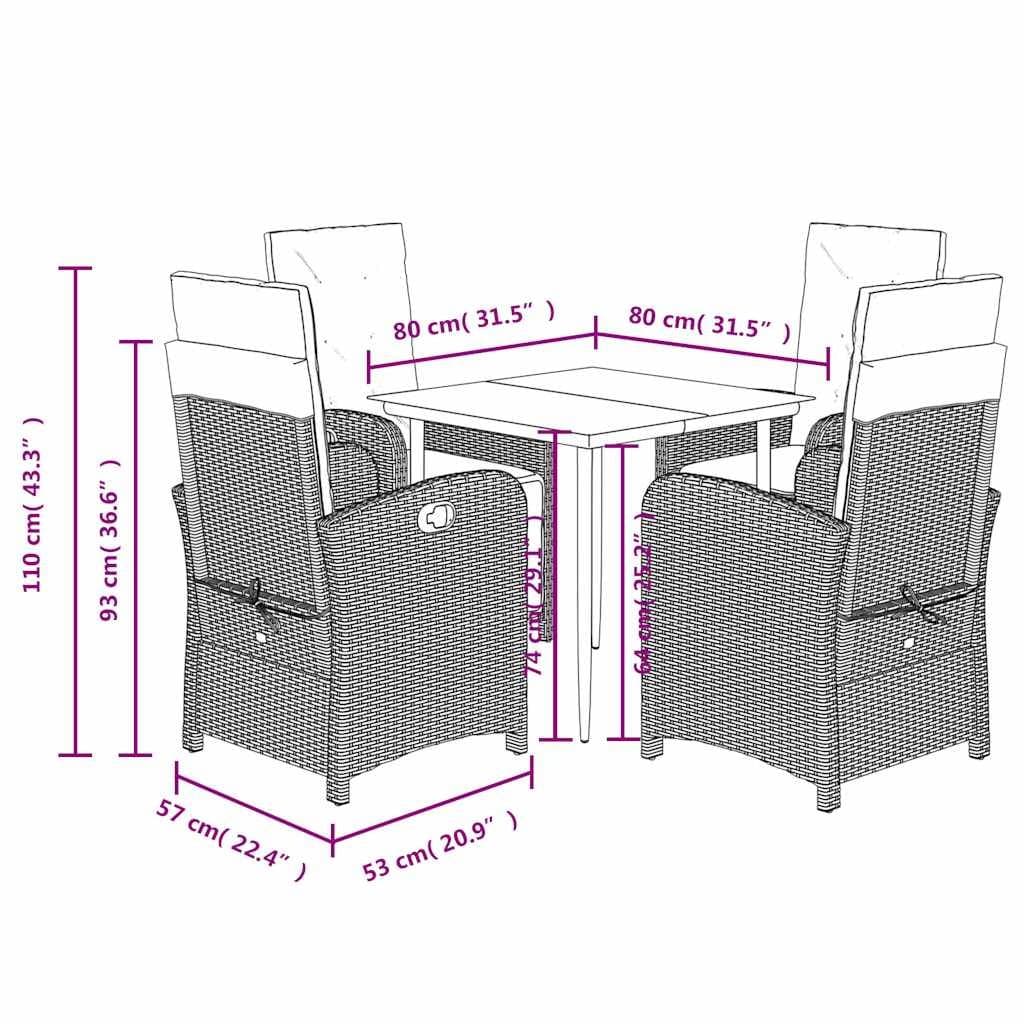 5 Piece Outdoor Dining Set with Cushions in Grey
