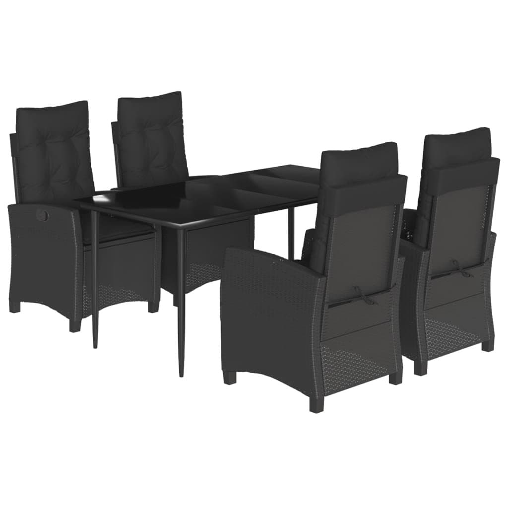 Garden Dining Set 5 Piece Outdoor Furniture Table Chairs Black Poly Rattan