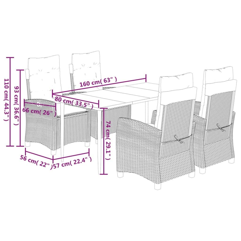 Garden Dining Set 5 Piece Outdoor Furniture Table Chairs Black Poly Rattan