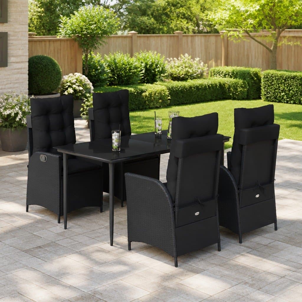 5 Piece Black Poly Rattan Garden Dining Set