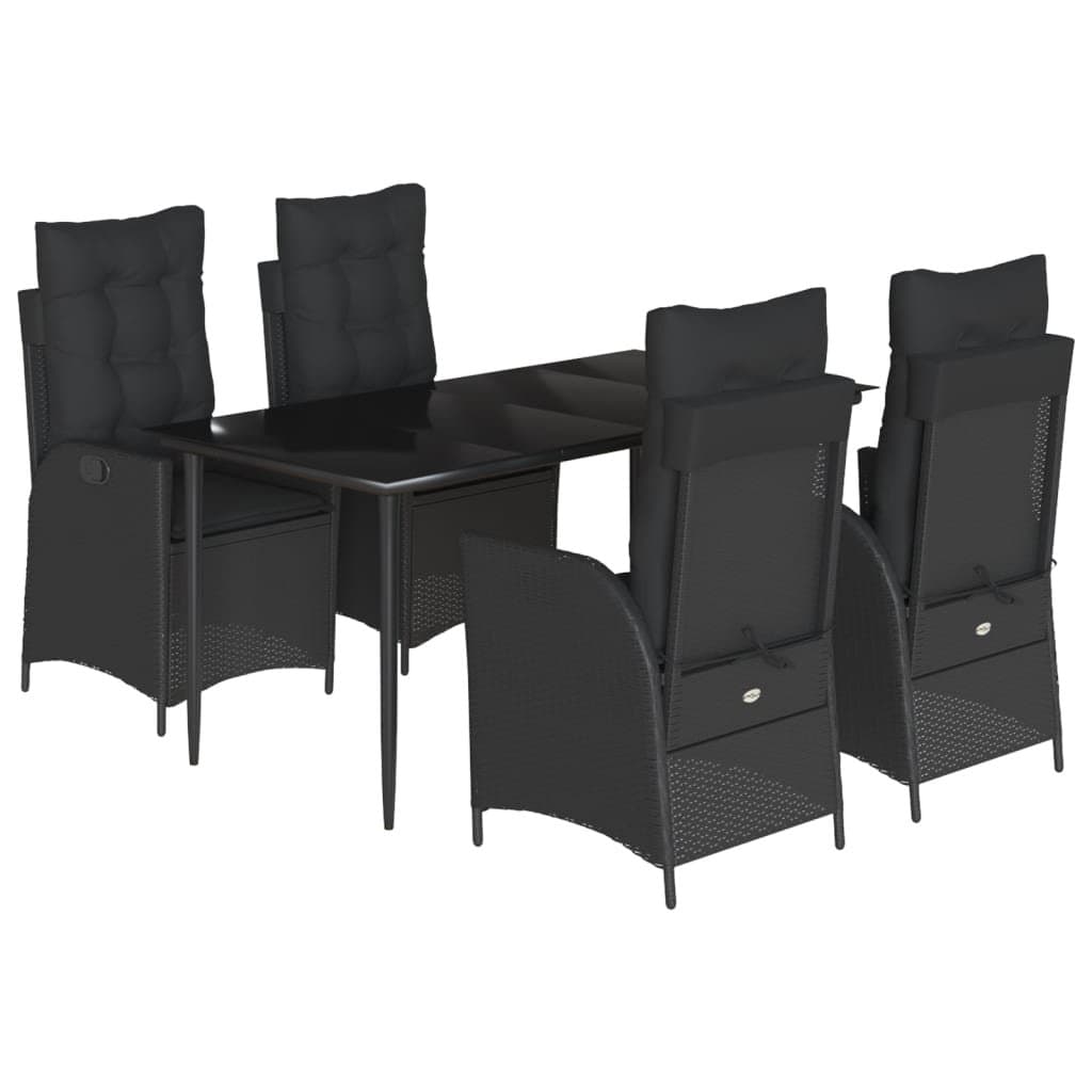 5 Piece Black Poly Rattan Garden Dining Set
