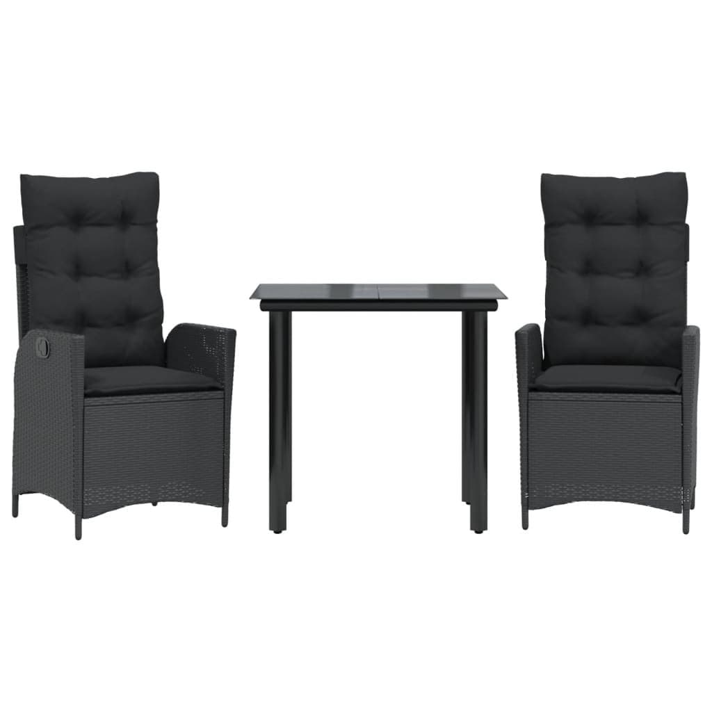 3 Piece Black Poly Rattan Outdoor Dining Set