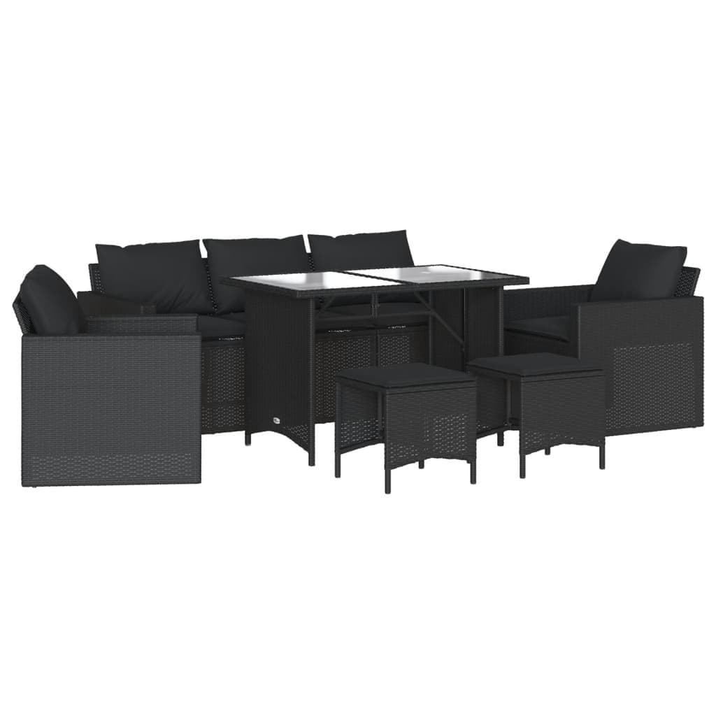 6-Piece Black Poly Rattan Garden Sofa Set with Cushions