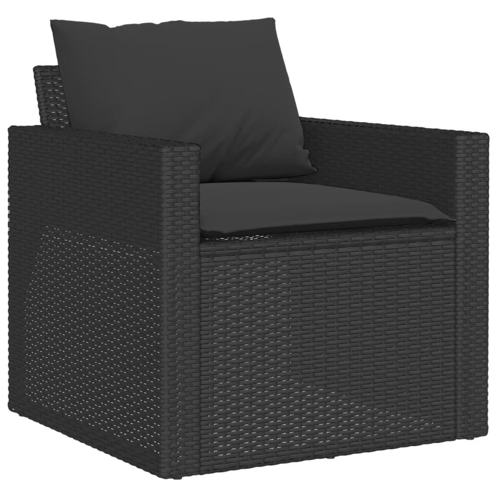 6-Piece Black Poly Rattan Garden Sofa Set with Cushions