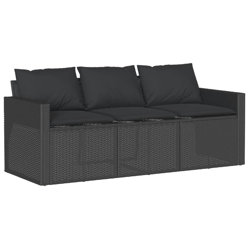 6-Piece Black Poly Rattan Garden Sofa Set with Cushions