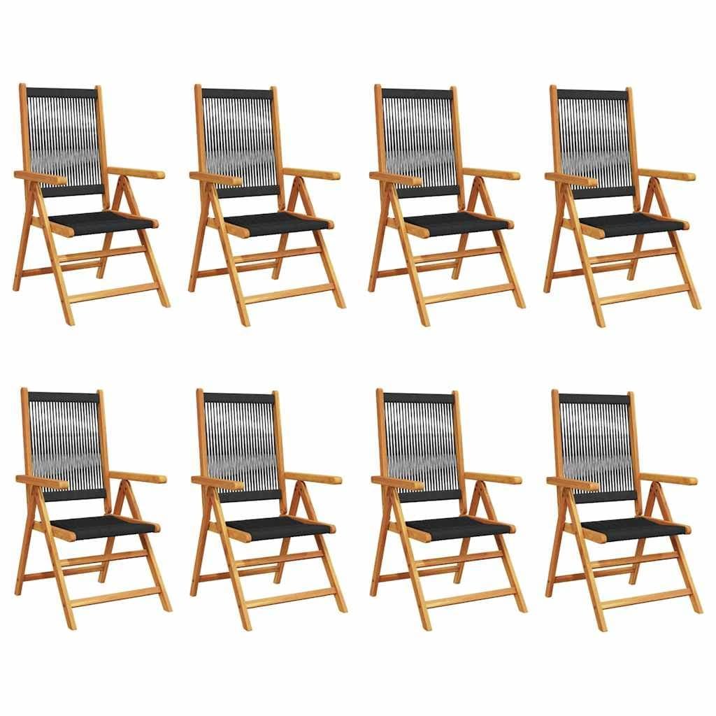 Set of 8 Folding Outdoor Reclining Chairs in Black Wood