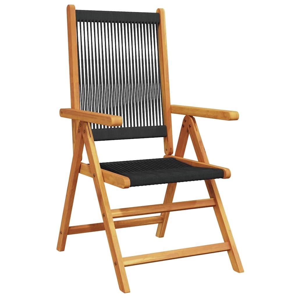 Set of 8 Folding Outdoor Reclining Chairs in Black Wood