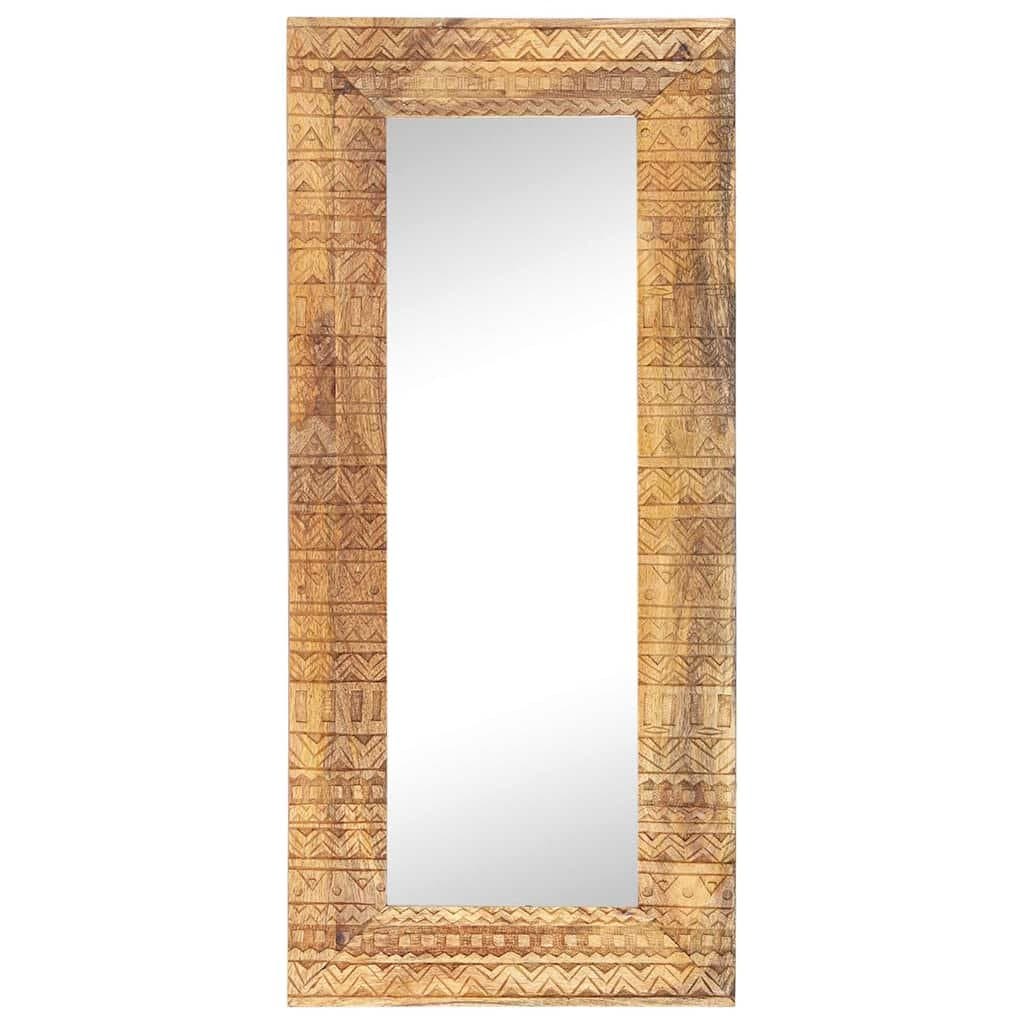 Hand-Carved Wooden Mirror 110x50cm Brown
