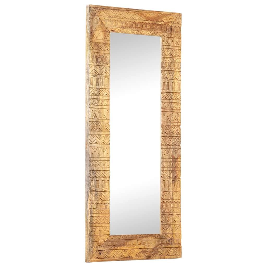 Hand-Carved Wooden Mirror 110x50cm Brown