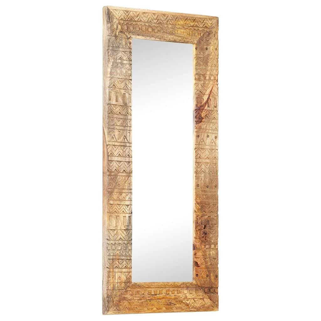Hand-Carved Wooden Mirror 110x50cm Brown