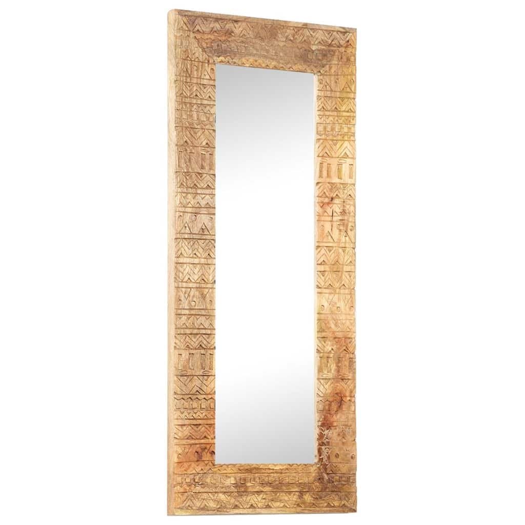 Hand-Carved Wooden Mirror 110x50cm Brown