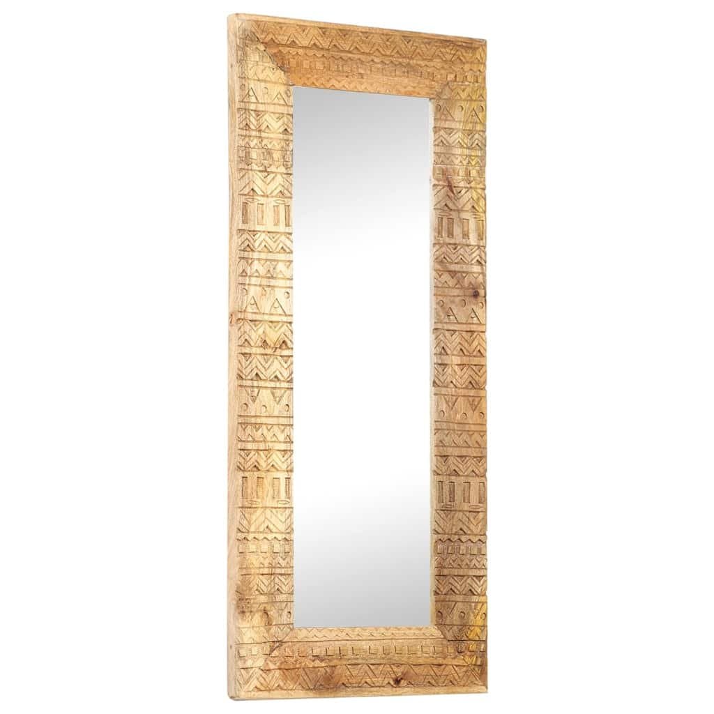 Hand-Carved Wooden Mirror 110x50cm Brown