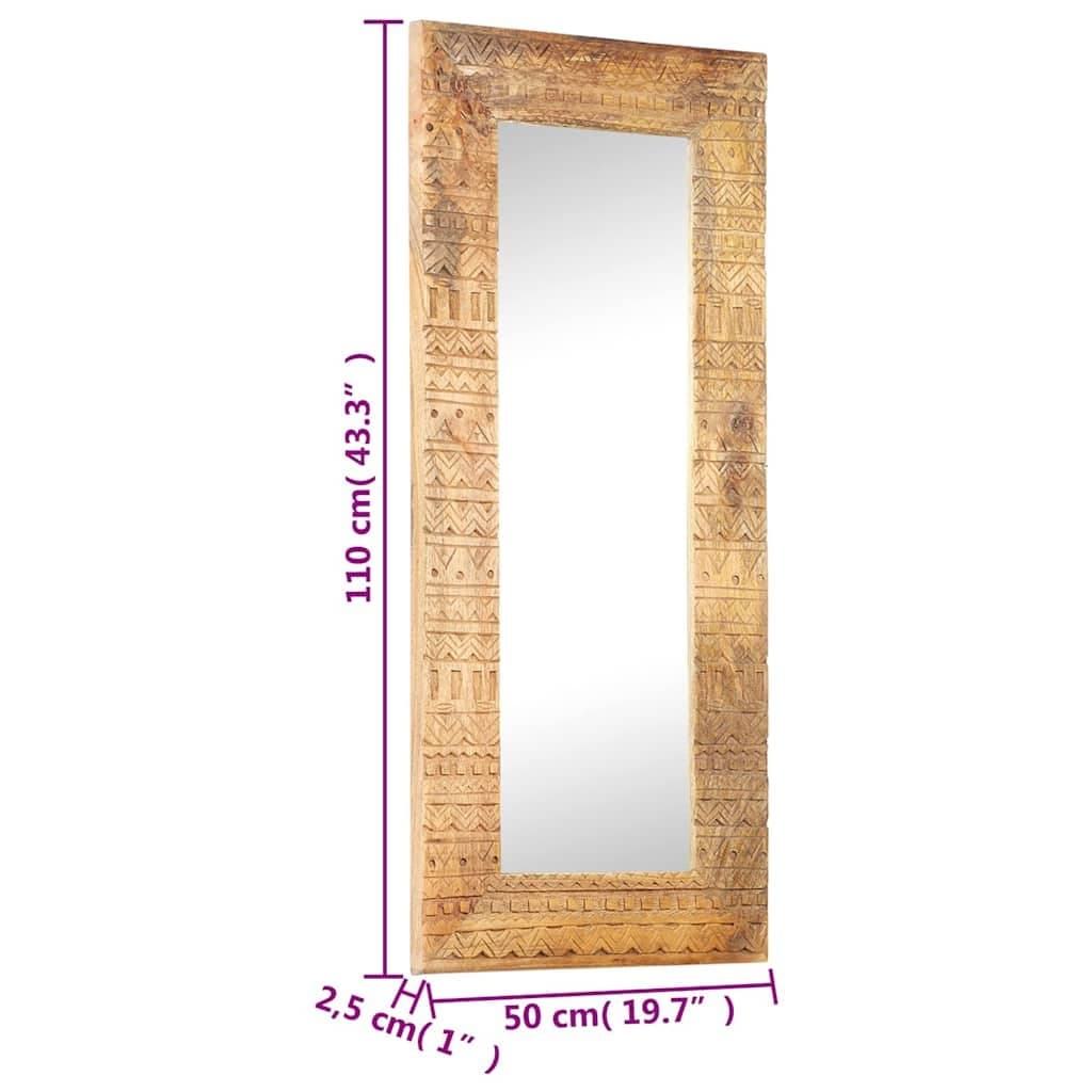 Hand-Carved Wooden Mirror 110x50cm Brown