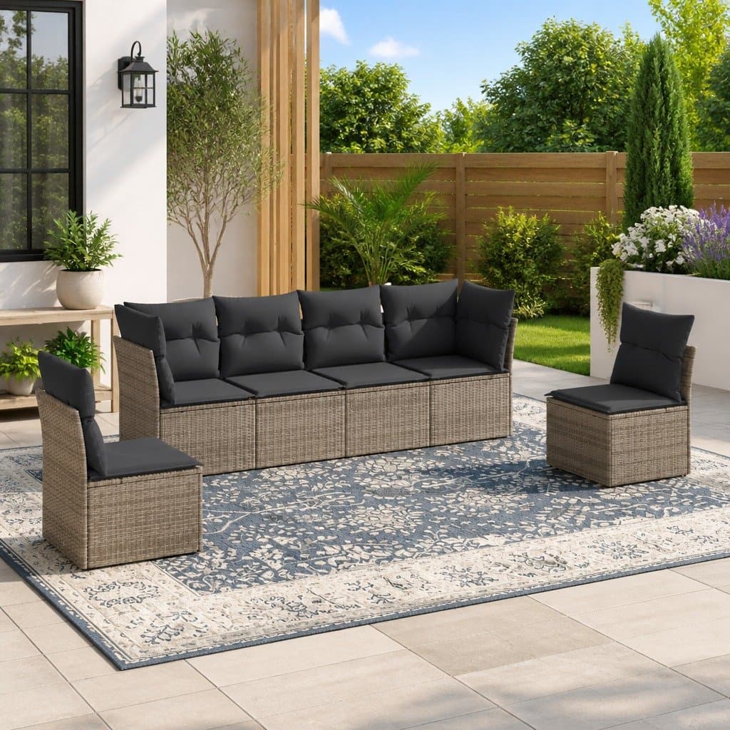 6-Piece Garden Sofa Set in Grey Poly Rattan