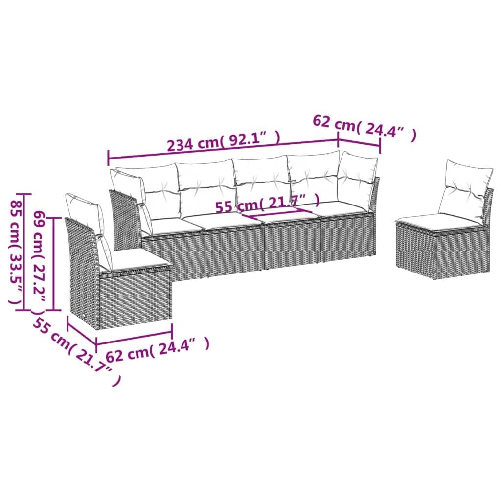 6-Piece Garden Sofa Set in Grey Poly Rattan