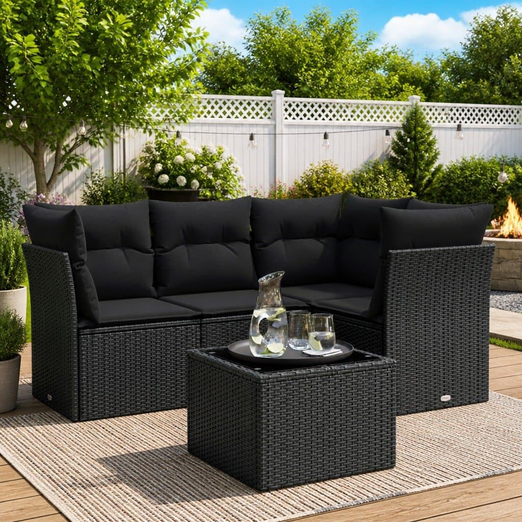 5 Piece Garden Sofa Set with Cushions in Black