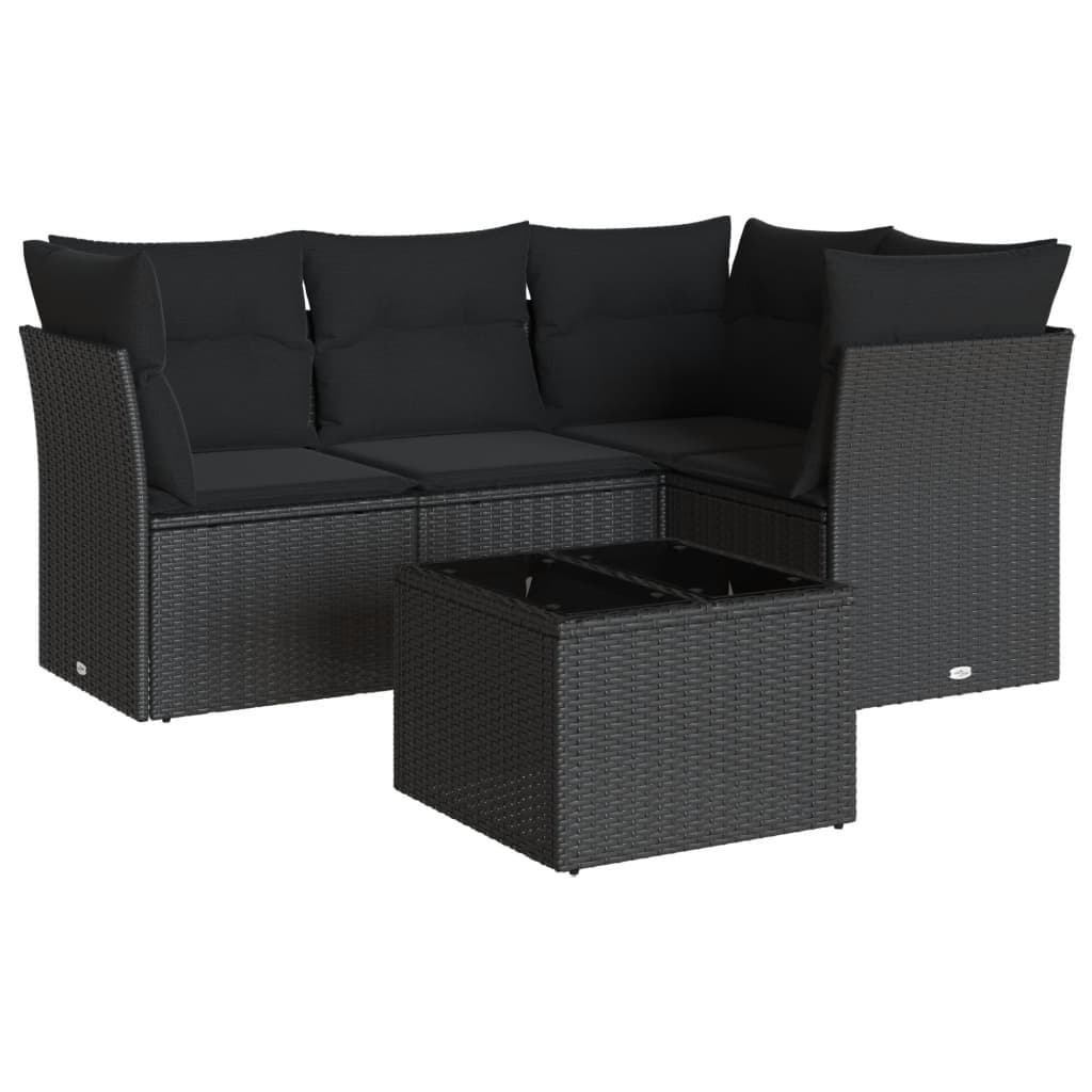 5 Piece Garden Sofa Set with Cushions in Black