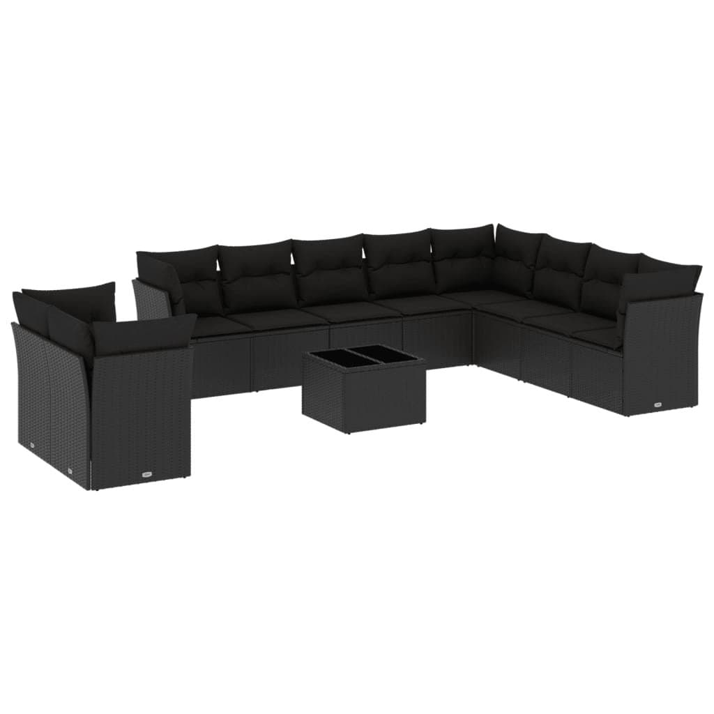 Black Poly Rattan 11-Piece Outdoor Sofa Set