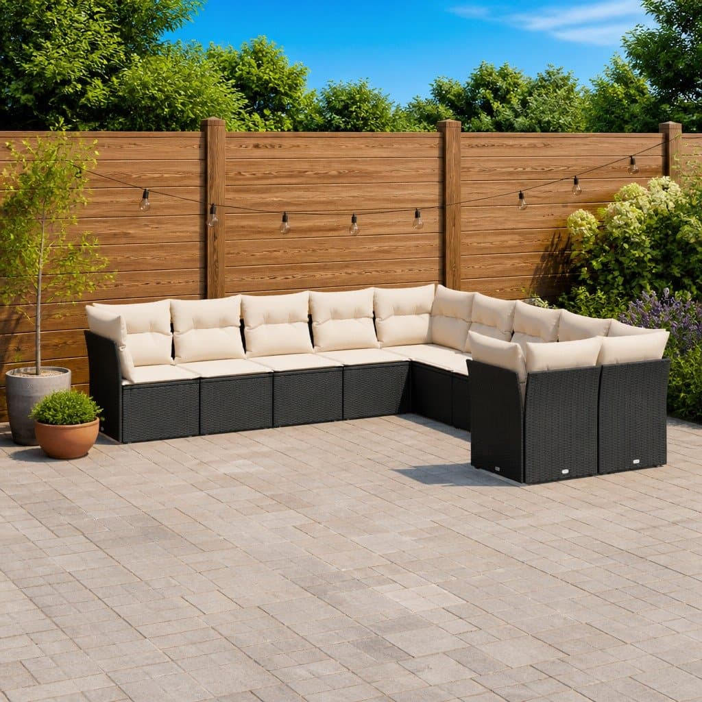 10-Piece Garden Sofa Set with Black Cushions