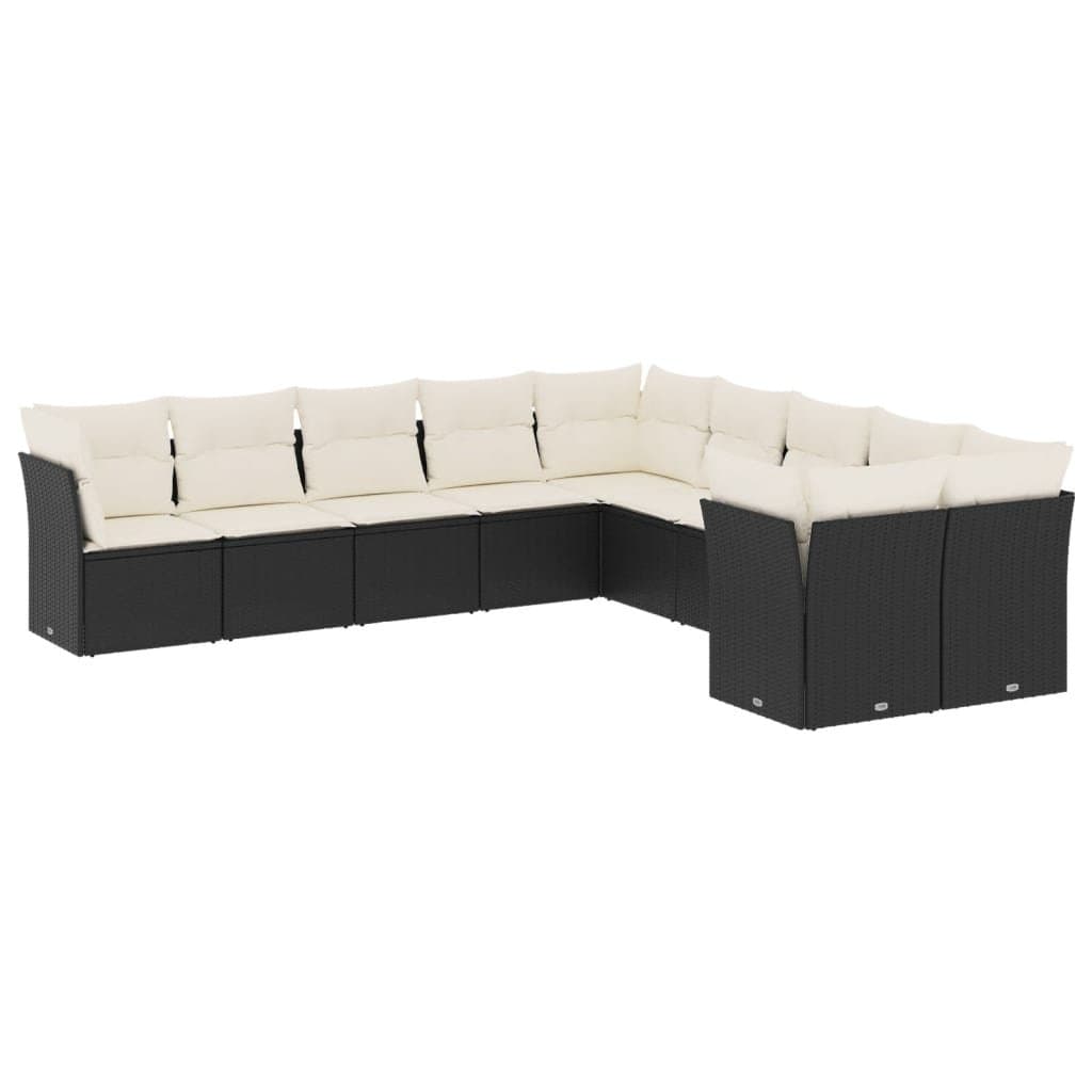 10-Piece Garden Sofa Set with Black Cushions